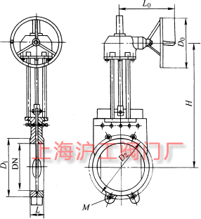 Z573X-6、Z573X-10 型鑄鐵錐齒輪傳動(dòng)對夾式漿液閥主要外形及結(jié)構(gòu)尺寸示意圖