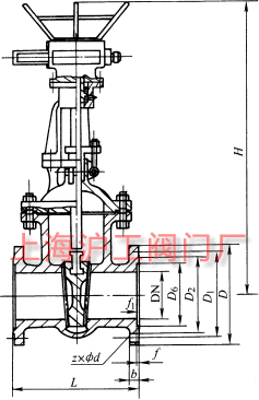 Z941W 型 PN16~PN200 不銹鋼楔式閘閥主要外形及結(jié)構(gòu)尺寸示意圖