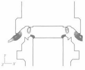 圖 1-10 安全閥內部流場中的馬赫數等值線圖